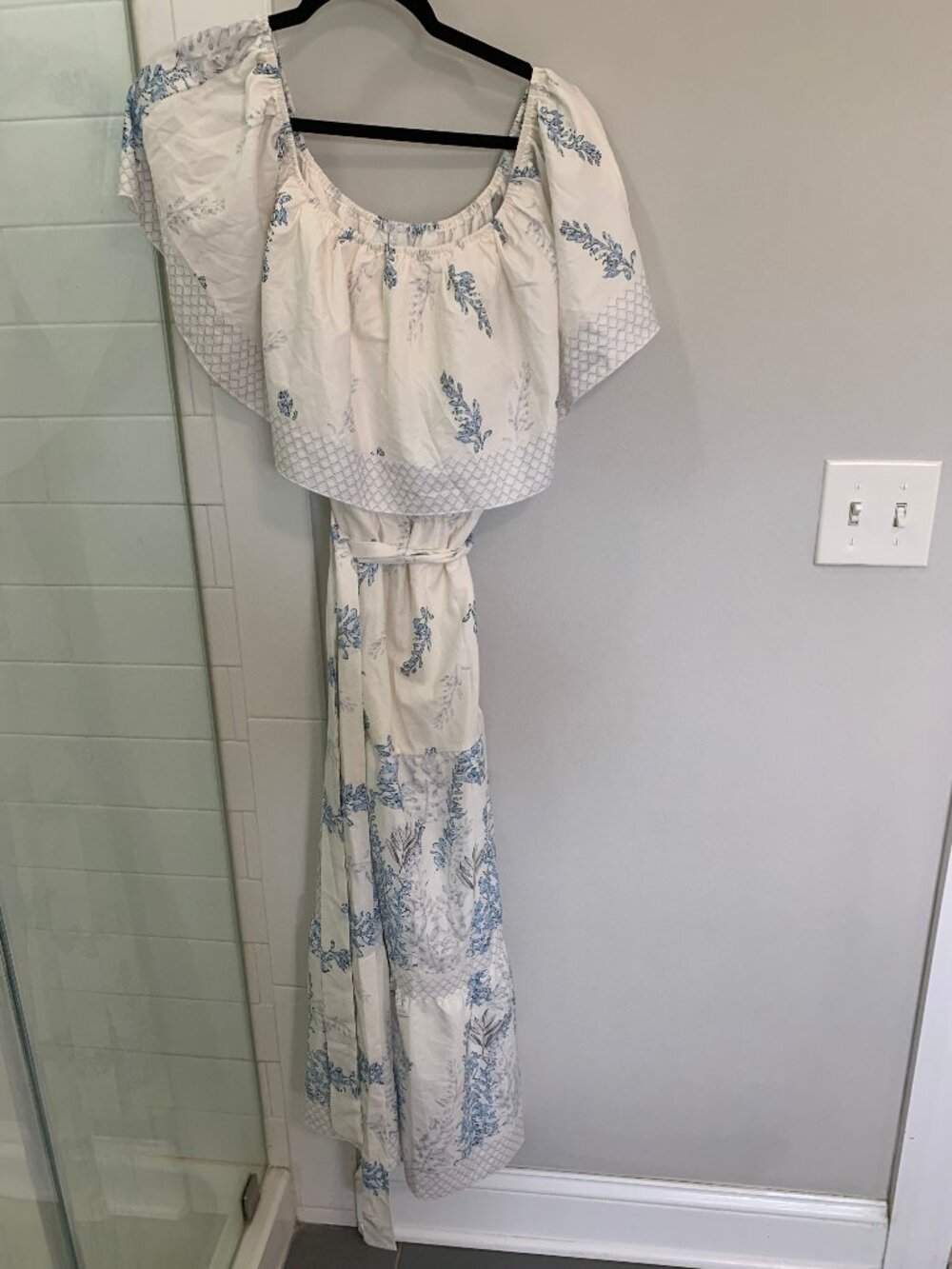 Cream/Blue Floral Long Off or On the Shoulder Dress SHEIN CURVE Womens sz 1XL